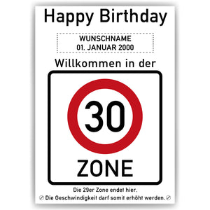 30. Geburtstag Geschenk personalisiert Verkehrszeichen Deko Geburtstagsgeschenk Happy Birthday Geburtstagskarte