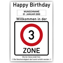 Laden Sie das Bild in den Galerie-Viewer, 3. Geburtstag Geschenk personalisiert Verkehrszeichen Deko Geburtstagsgeschenk Happy Birthday Geburtstagskarte
