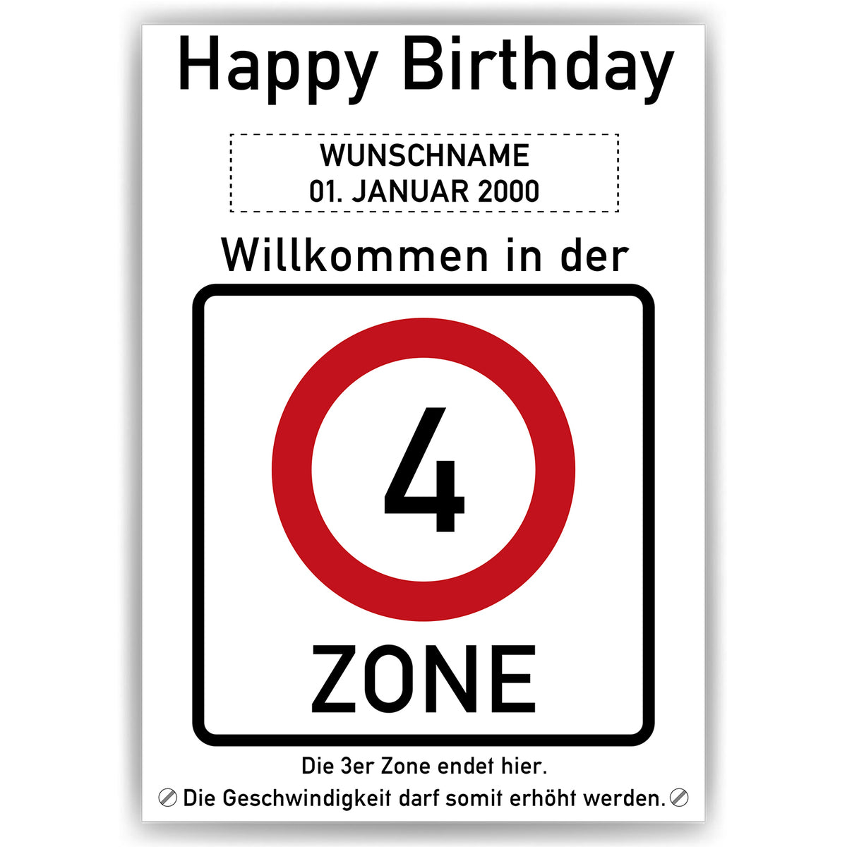 4. Geburtstag Geschenk personalisiert Verkehrszeichen Deko Geburtstagsgeschenk Happy Birthday Geburtstagskarte