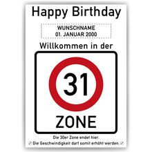 Laden Sie das Bild in den Galerie-Viewer, 31. Geburtstag Geschenk personalisiert Verkehrszeichen Deko Geburtstagsgeschenk Happy Birthday Geburtstagskarte
