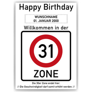 31. Geburtstag Geschenk personalisiert Verkehrszeichen Deko Geburtstagsgeschenk Happy Birthday Geburtstagskarte