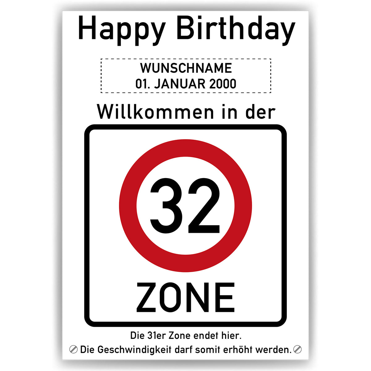 32. Geburtstag Geschenk personalisiert Verkehrszeichen Deko Geburtstagsgeschenk Happy Birthday Geburtstagskarte