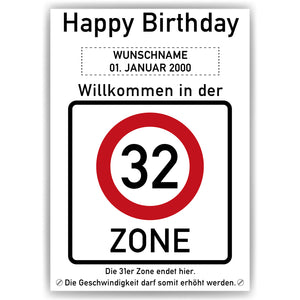 32. Geburtstag Geschenk personalisiert Verkehrszeichen Deko Geburtstagsgeschenk Happy Birthday Geburtstagskarte