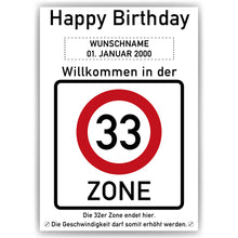 Laden Sie das Bild in den Galerie-Viewer, 33. Geburtstag Geschenk personalisiert Verkehrszeichen Deko Geburtstagsgeschenk Happy Birthday Geburtstagskarte
