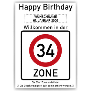 34. Geburtstag Geschenk personalisiert Verkehrszeichen Deko Geburtstagsgeschenk Happy Birthday Geburtstagskarte