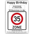 Willkommen in der 35 Zone – Poster zum 35. Geburtstag, personalisiert mit Name und Datum