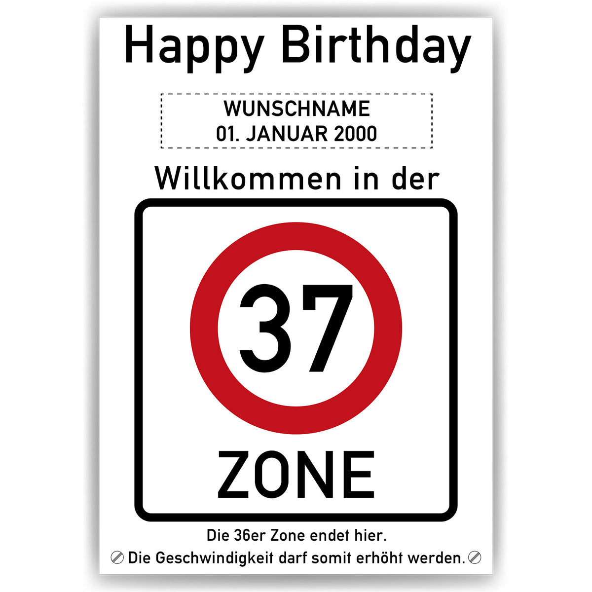 37. Geburtstag Geschenk personalisiert Verkehrszeichen Deko Geburtstagsgeschenk Happy Birthday Geburtstagskarte