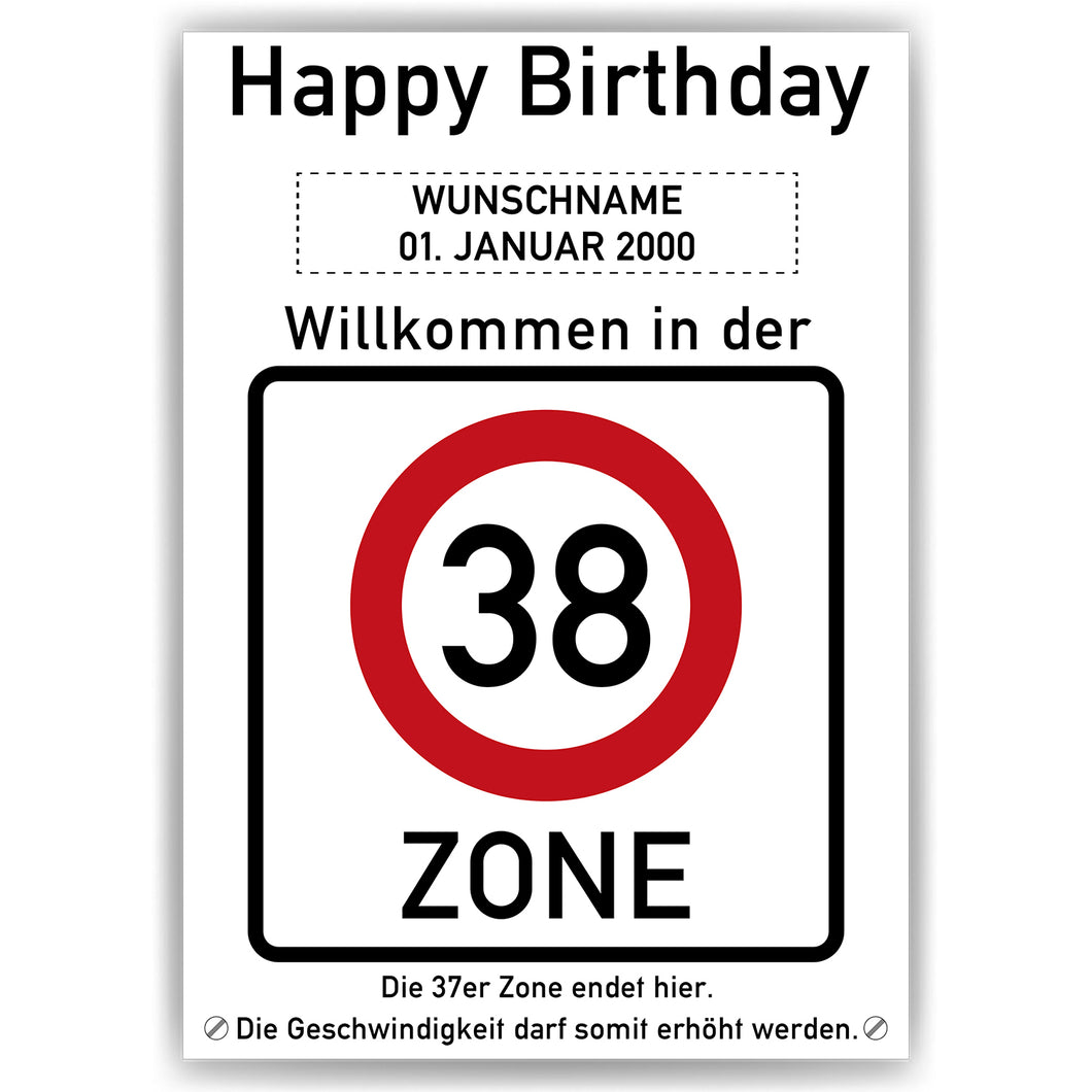 38. Geburtstag Geschenk personalisiert Verkehrszeichen Deko Geburtstagsgeschenk Happy Birthday Geburtstagskarte