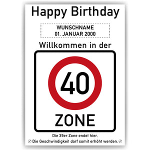 40. Geburtstag Geschenk personalisiert Verkehrszeichen Deko Geburtstagsgeschenk Happy Birthday Geburtstagskarte