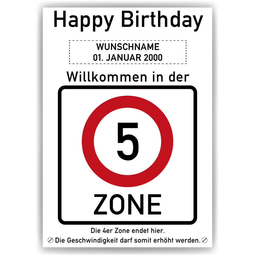 Willkommen in der 5 Zone – Poster zum 5. Geburtstag, personalisiert mit Name und Datum