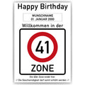 Willkommen in der 41 Zone – Poster zum 41. Geburtstag, personalisiert mit Name und Datum
