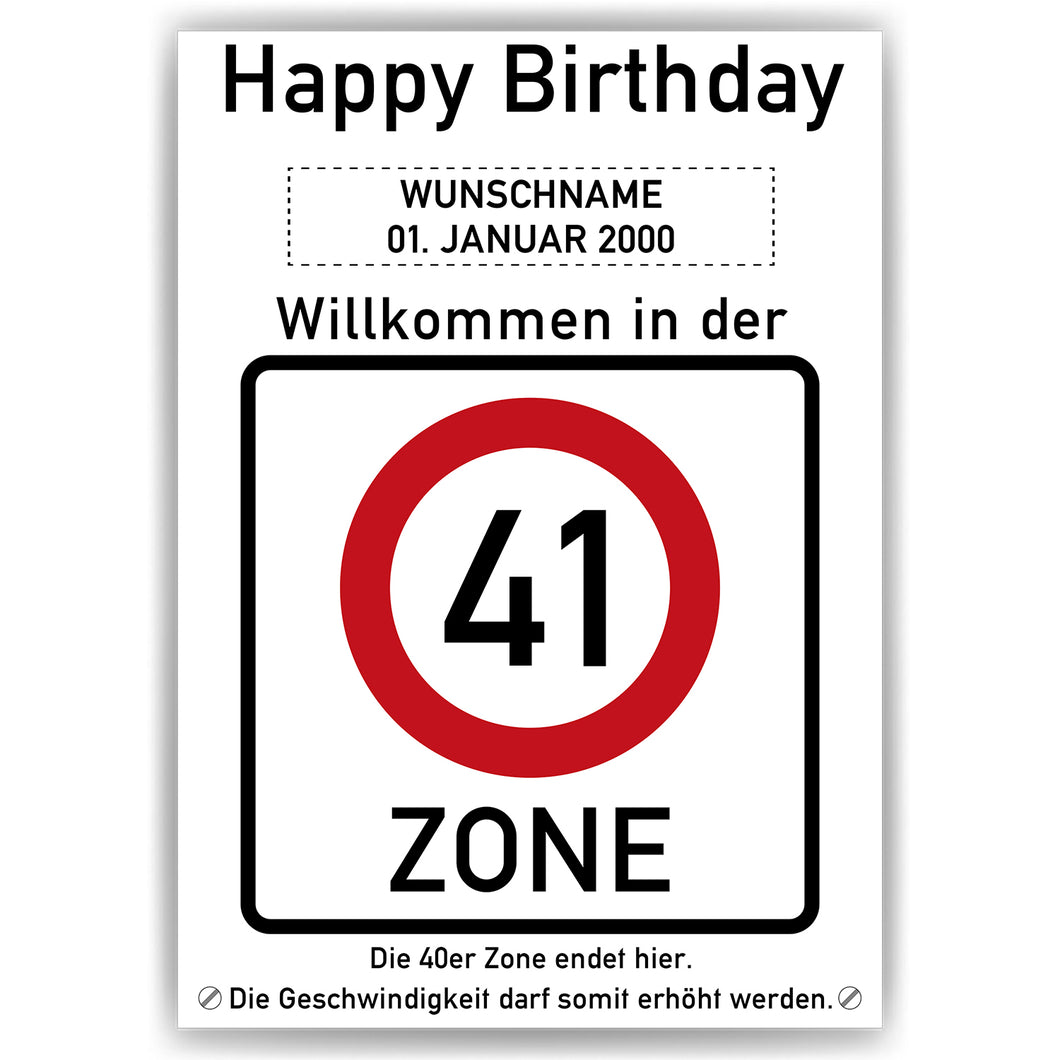 41. Geburtstag Geschenk personalisiert Verkehrszeichen Deko Geburtstagsgeschenk Happy Birthday Geburtstagskarte