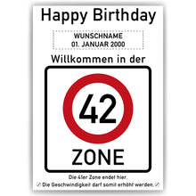 Laden Sie das Bild in den Galerie-Viewer, 42. Geburtstag Geschenk personalisiert Verkehrszeichen Deko Geburtstagsgeschenk Happy Birthday Geburtstagskarte
