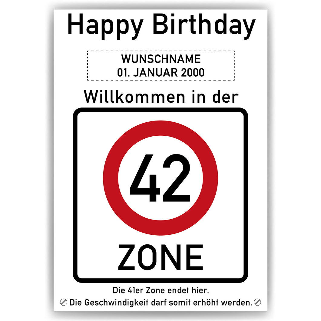 42. Geburtstag Geschenk personalisiert Verkehrszeichen Deko Geburtstagsgeschenk Happy Birthday Geburtstagskarte