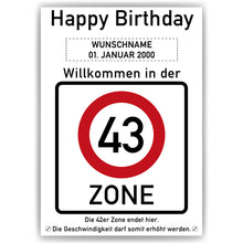 Laden Sie das Bild in den Galerie-Viewer, 43. Geburtstag Geschenk personalisiert Verkehrszeichen Deko Geburtstagsgeschenk Happy Birthday Geburtstagskarte
