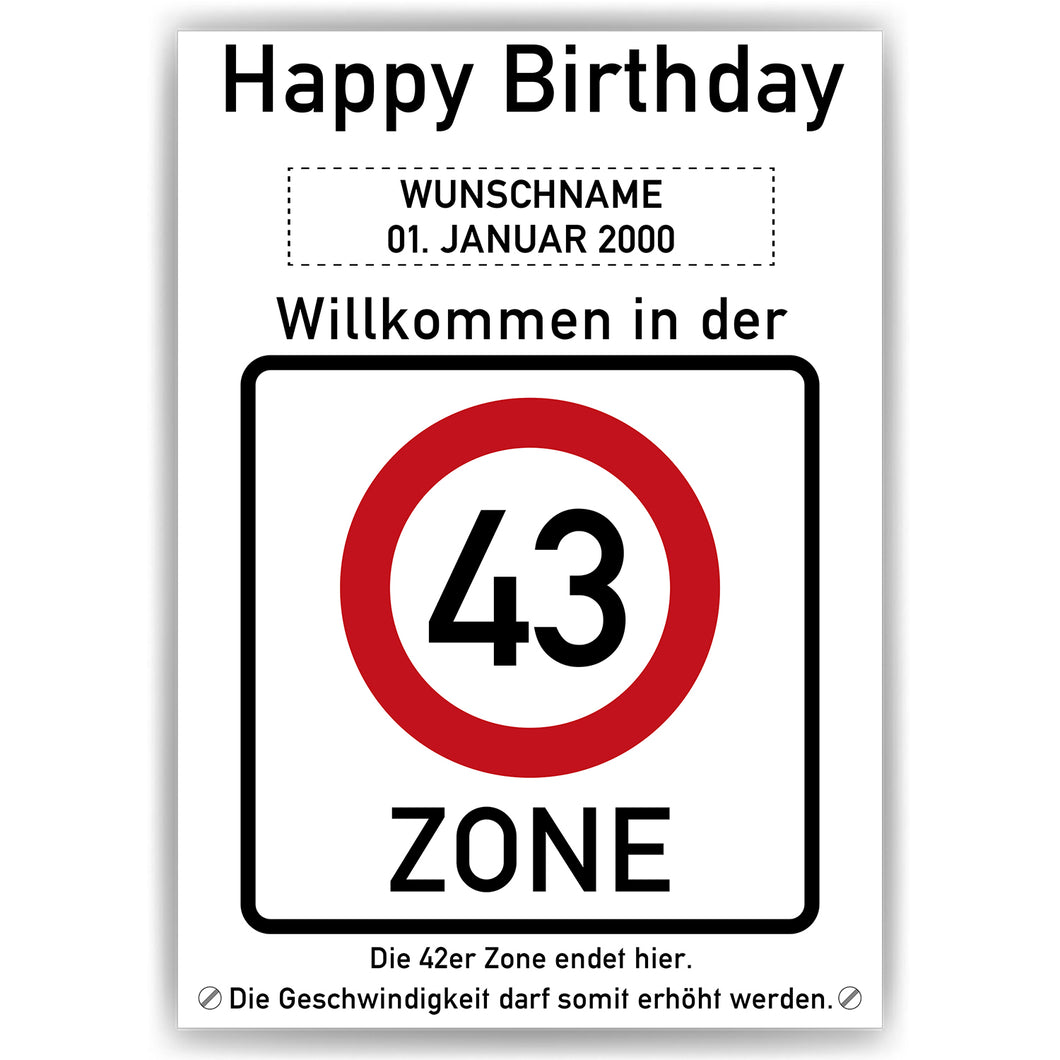 43. Geburtstag Geschenk personalisiert Verkehrszeichen Deko Geburtstagsgeschenk Happy Birthday Geburtstagskarte