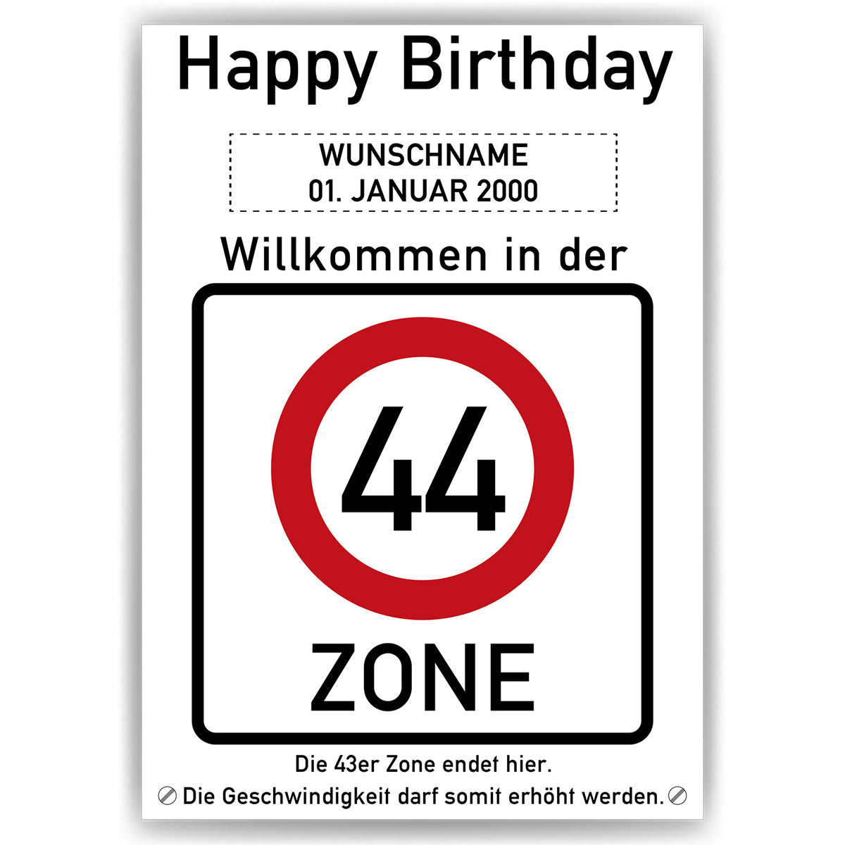 44. Geburtstag Geschenk personalisiert Verkehrszeichen Deko Geburtstagsgeschenk Happy Birthday Geburtstagskarte
