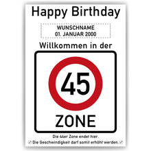 Laden Sie das Bild in den Galerie-Viewer, 45. Geburtstag Geschenk personalisiert Verkehrszeichen Deko Geburtstagsgeschenk Happy Birthday Geburtstagskarte
