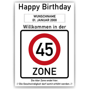 45. Geburtstag Geschenk personalisiert Verkehrszeichen Deko Geburtstagsgeschenk Happy Birthday Geburtstagskarte