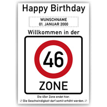 Laden Sie das Bild in den Galerie-Viewer, 46. Geburtstag Geschenk personalisiert Verkehrszeichen Deko Geburtstagsgeschenk Happy Birthday Geburtstagskarte
