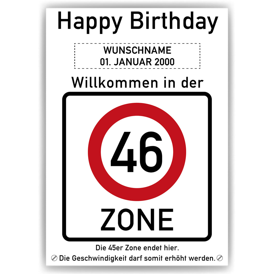 46. Geburtstag Geschenk personalisiert Verkehrszeichen Deko Geburtstagsgeschenk Happy Birthday Geburtstagskarte