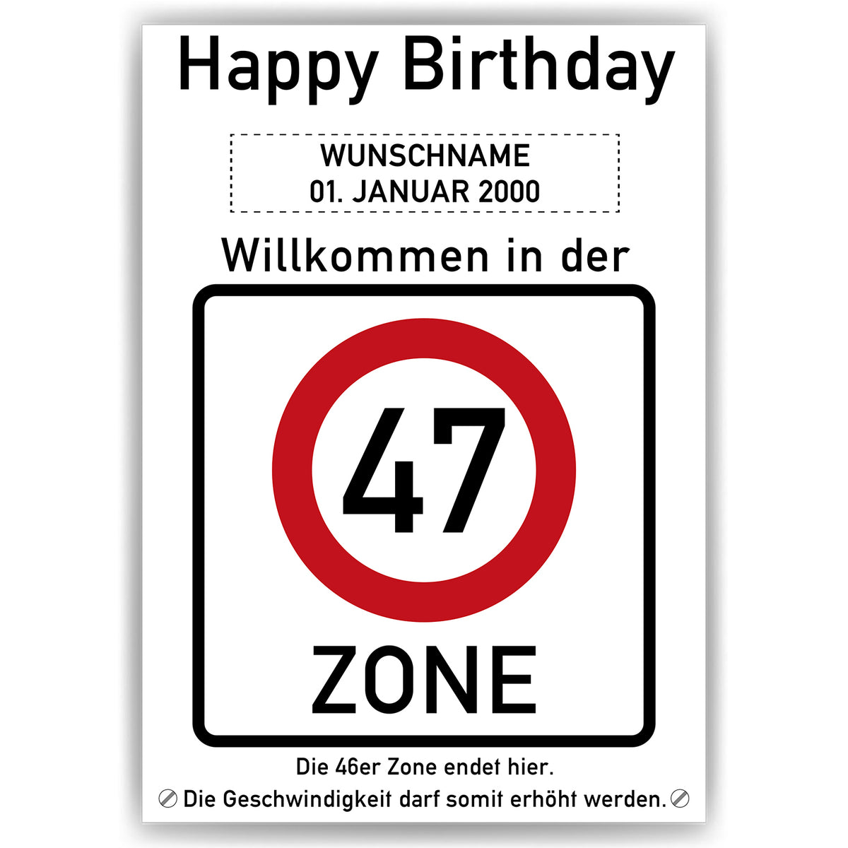 47. Geburtstag Geschenk personalisiert Verkehrszeichen Deko Geburtstagsgeschenk Happy Birthday Geburtstagskarte