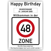 Laden Sie das Bild in den Galerie-Viewer, 48. Geburtstag Geschenk personalisiert Verkehrszeichen Deko Geburtstagsgeschenk Happy Birthday Geburtstagskarte
