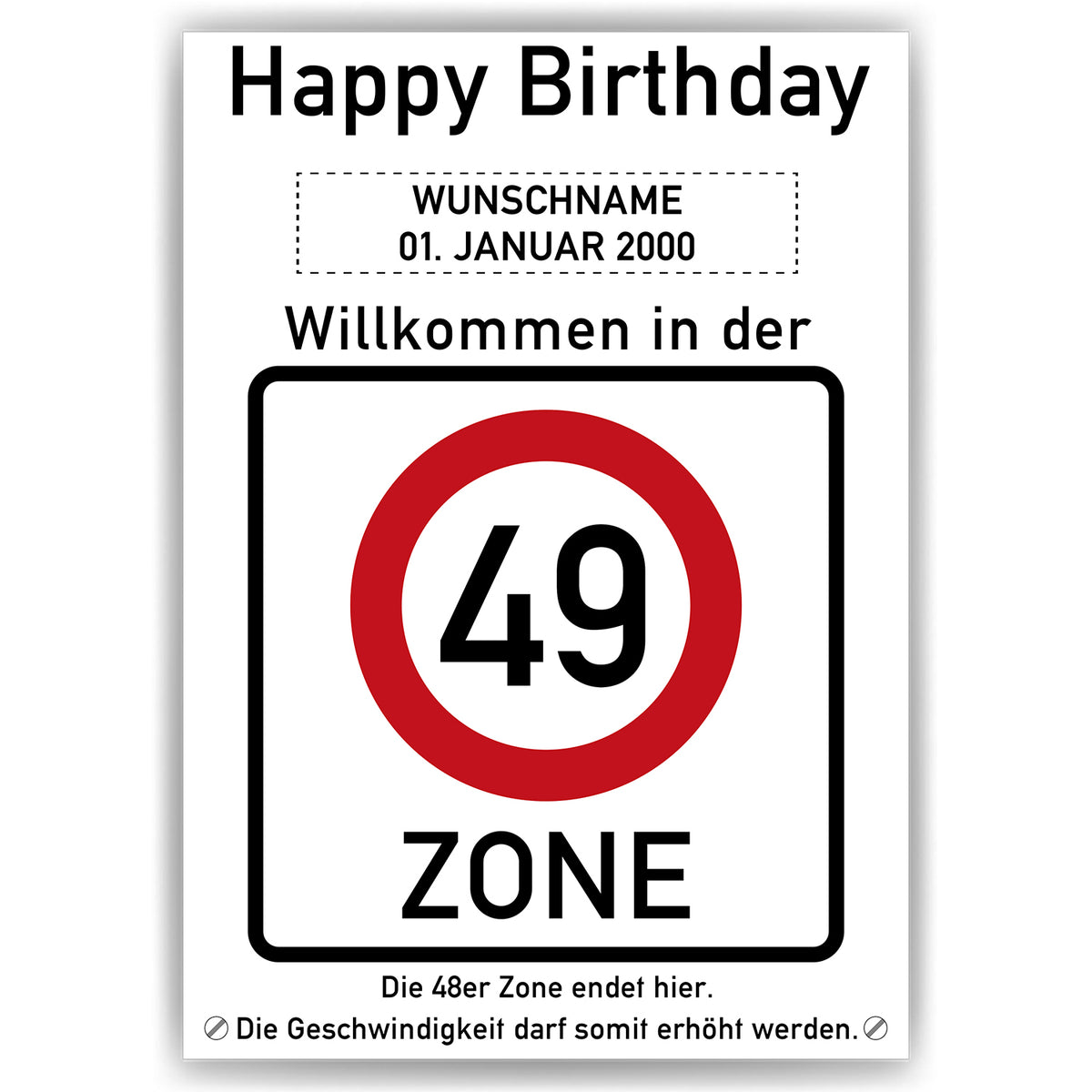 49. Geburtstag Geschenk personalisiert Verkehrszeichen Deko Geburtstagsgeschenk Happy Birthday Geburtstagskarte