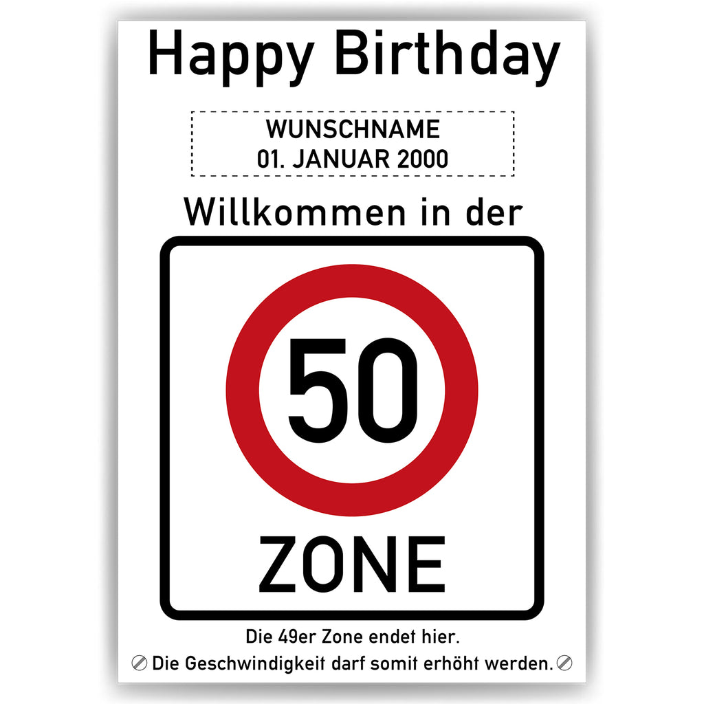 50. Geburtstag Geschenk personalisiert Verkehrszeichen Deko Geburtstagsgeschenk Happy Birthday Geburtstagskarte
