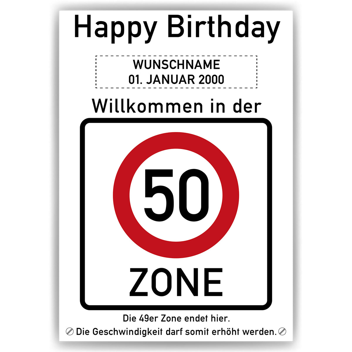 50. Geburtstag Geschenk personalisiert Verkehrszeichen Deko Geburtstagsgeschenk Happy Birthday Geburtstagskarte