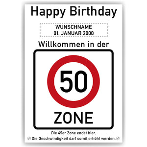 50. Geburtstag Geschenk personalisiert Verkehrszeichen Deko Geburtstagsgeschenk Happy Birthday Geburtstagskarte