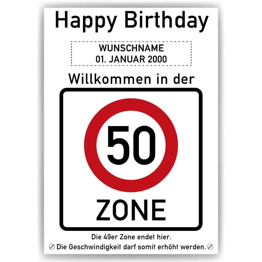 50. Geburtstag Geschenk personalisiert Verkehrszeichen Deko Geburtstagsgeschenk Happy Birthday Geburtstagskarte