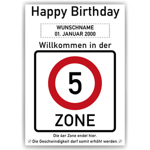 5. Geburtstag Geschenk personalisiert Verkehrszeichen Deko Geburtstagsgeschenk Happy Birthday Geburtstagskarte