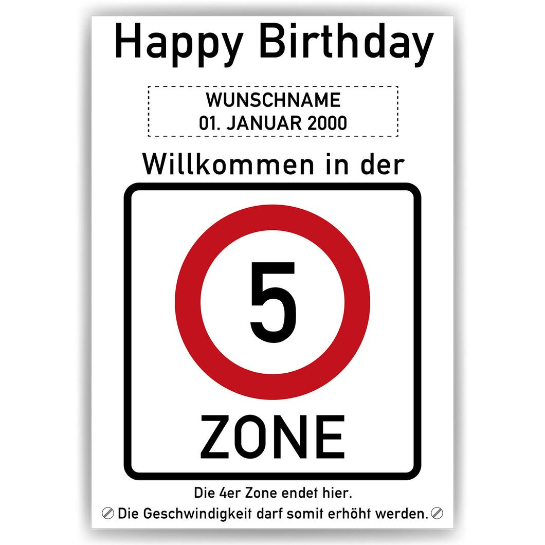 5. Geburtstag Geschenk personalisiert Verkehrszeichen Deko Geburtstagsgeschenk Happy Birthday Geburtstagskarte