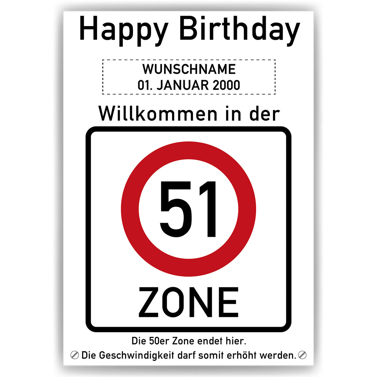 51. Geburtstag Geschenk personalisiert Verkehrszeichen Deko Geburtstagsgeschenk Happy Birthday Geburtstagskarte
