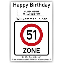 Laden Sie das Bild in den Galerie-Viewer, 51. Geburtstag Geschenk personalisiert Verkehrszeichen Deko Geburtstagsgeschenk Happy Birthday Geburtstagskarte
