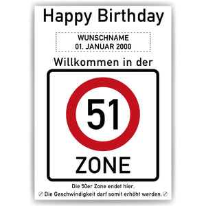 51. Geburtstag Geschenk personalisiert Verkehrszeichen Deko Geburtstagsgeschenk Happy Birthday Geburtstagskarte