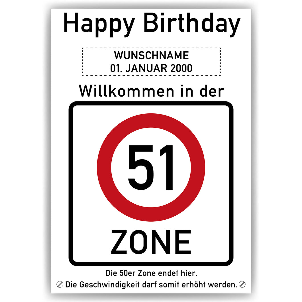 51. Geburtstag Geschenk personalisiert Verkehrszeichen Deko Geburtstagsgeschenk Happy Birthday Geburtstagskarte