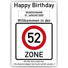 Laden Sie das Bild in den Galerie-Viewer, 52. Geburtstag Geschenk personalisiert Verkehrszeichen Deko Geburtstagsgeschenk Happy Birthday Geburtstagskarte
