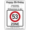 Willkommen in der 53 Zone – Poster zum 53. Geburtstag, personalisiert mit Name und Datum