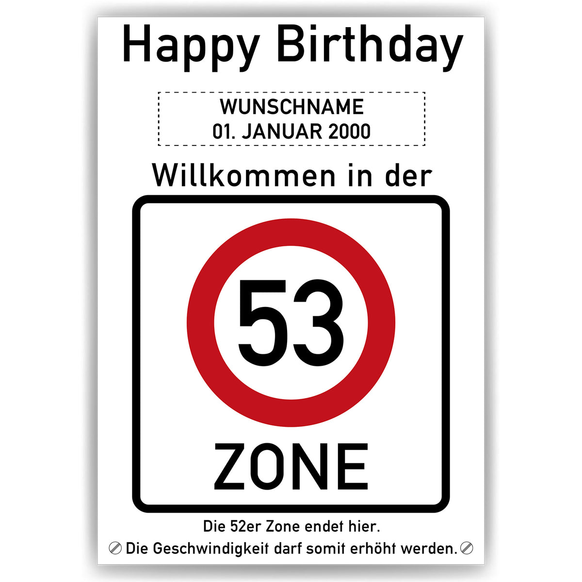 53. Geburtstag Geschenk personalisiert Verkehrszeichen Deko Geburtstagsgeschenk Happy Birthday Geburtstagskarte