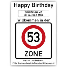 Laden Sie das Bild in den Galerie-Viewer, 53. Geburtstag Geschenk personalisiert Verkehrszeichen Deko Geburtstagsgeschenk Happy Birthday Geburtstagskarte
