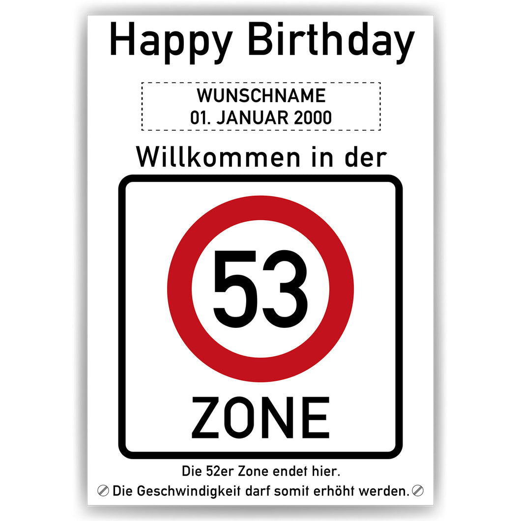 53. Geburtstag Geschenk personalisiert Verkehrszeichen Deko Geburtstagsgeschenk Happy Birthday Geburtstagskarte