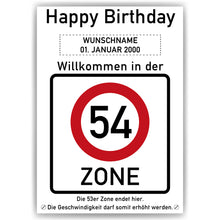 Laden Sie das Bild in den Galerie-Viewer, 54. Geburtstag Geschenk personalisiert Verkehrszeichen Deko Geburtstagsgeschenk Happy Birthday Geburtstagskarte
