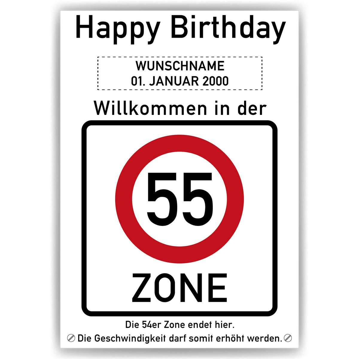 55. Geburtstag Geschenk personalisiert Verkehrszeichen Deko Geburtstagsgeschenk Happy Birthday Geburtstagskarte