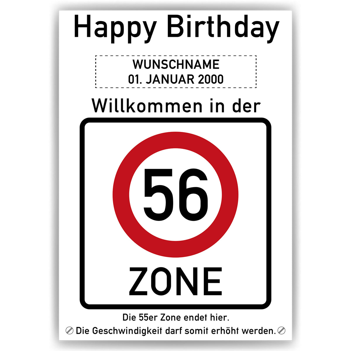 56. Geburtstag Geschenk personalisiert Verkehrszeichen Deko Geburtstagsgeschenk Happy Birthday Geburtstagskarte