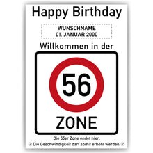 Laden Sie das Bild in den Galerie-Viewer, 56. Geburtstag Geschenk personalisiert Verkehrszeichen Deko Geburtstagsgeschenk Happy Birthday Geburtstagskarte
