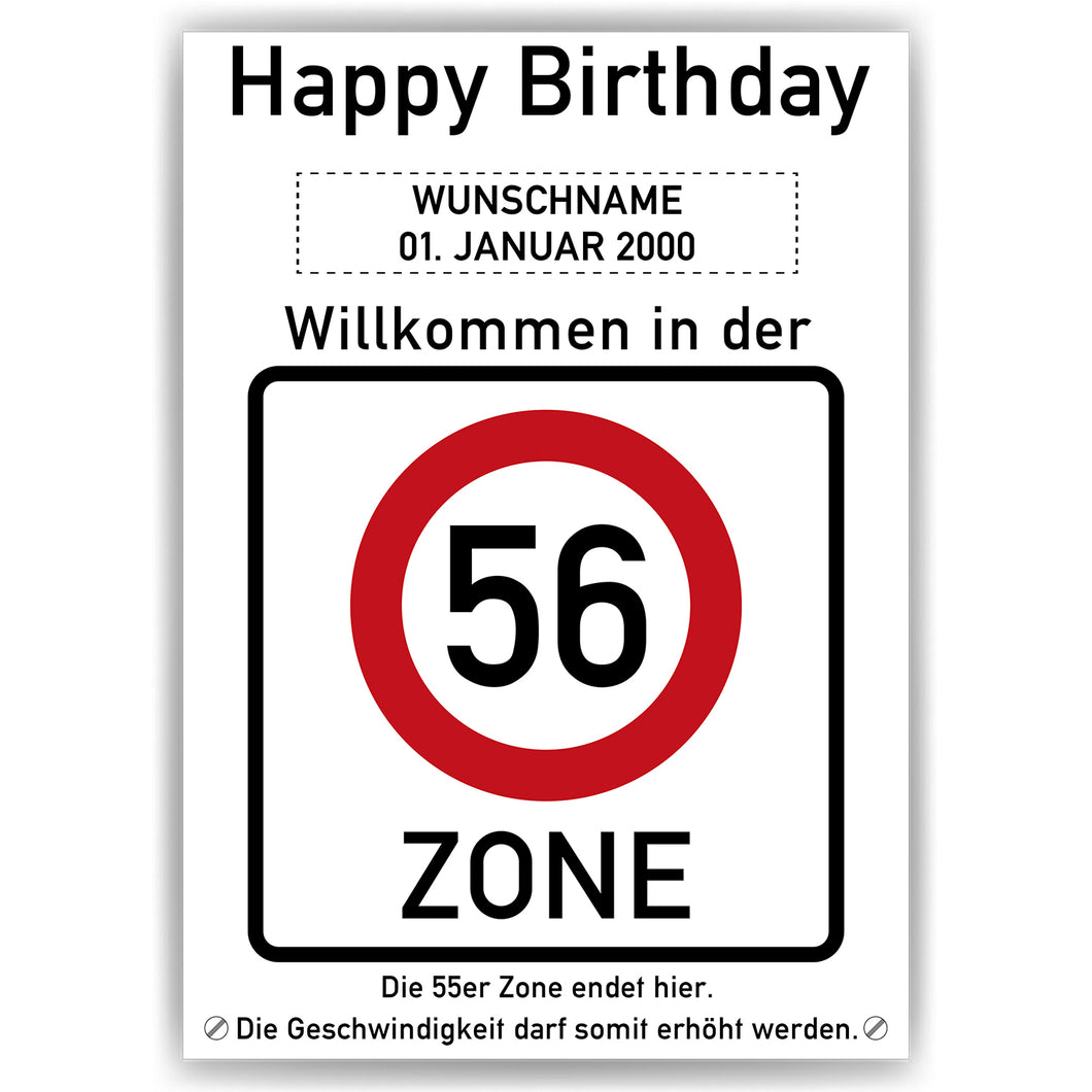 56. Geburtstag Geschenk personalisiert Verkehrszeichen Deko Geburtstagsgeschenk Happy Birthday Geburtstagskarte