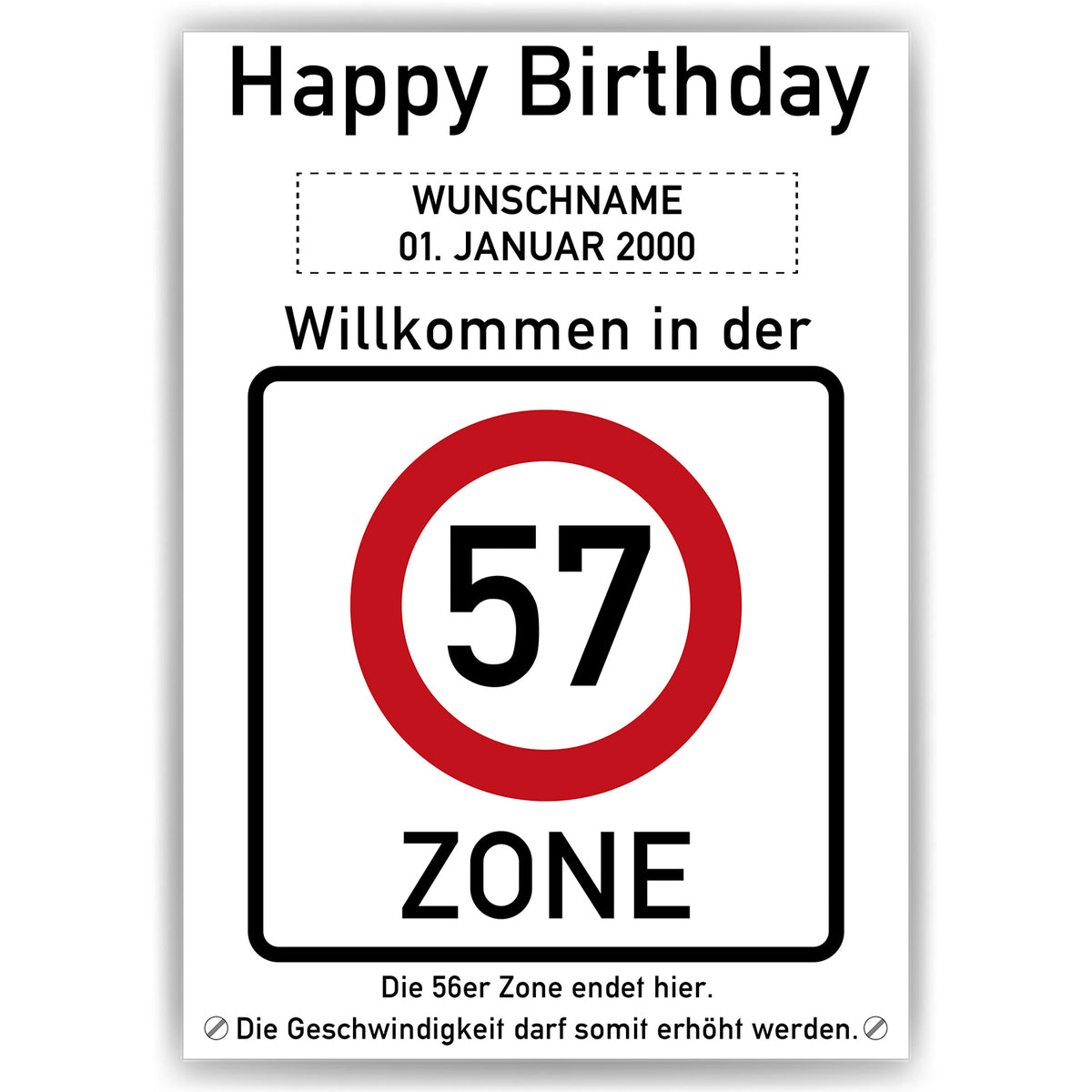 57. Geburtstag Geschenk personalisiert Verkehrszeichen Deko Geburtstagsgeschenk Happy Birthday Geburtstagskarte