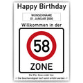 Willkommen in der 58 Zone – Poster zum 58. Geburtstag, personalisiert mit Name und Datum